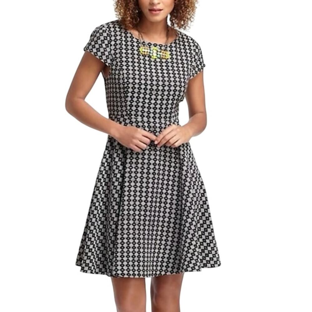 Maeve by Anthropologie Black White Geometric Diamond Print Fit & Flare Dress 4
